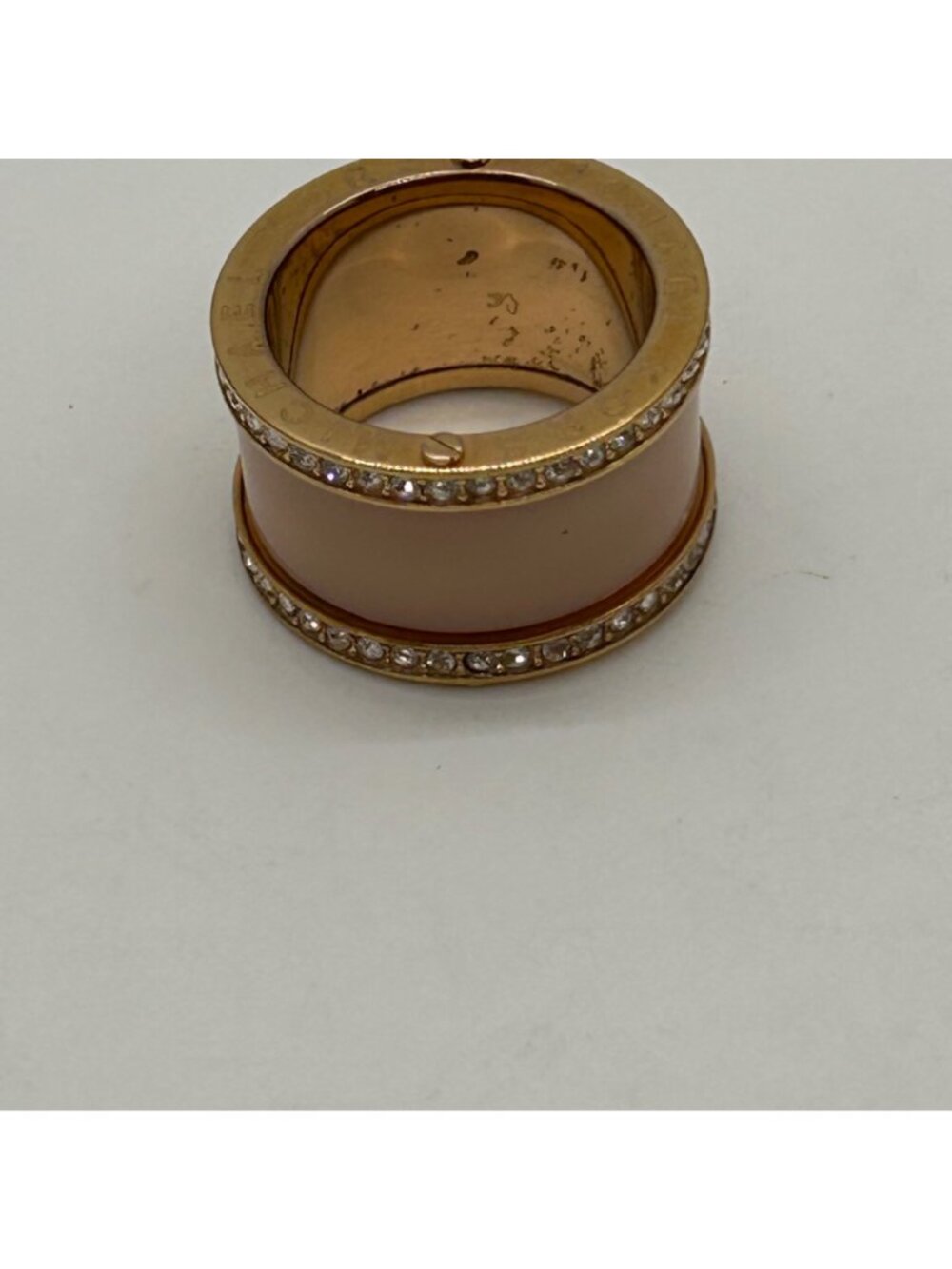 Michael Kors Gold-tone Barrel Ring With Coral Enamel & Crystal Accents Size 8 - Picture 8 of 11